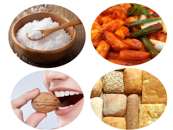 Đồ ăn chứa gluten, cay nóng, quá mặn hoặc quá cứng là những thực phẩm người bệnh nên tránh